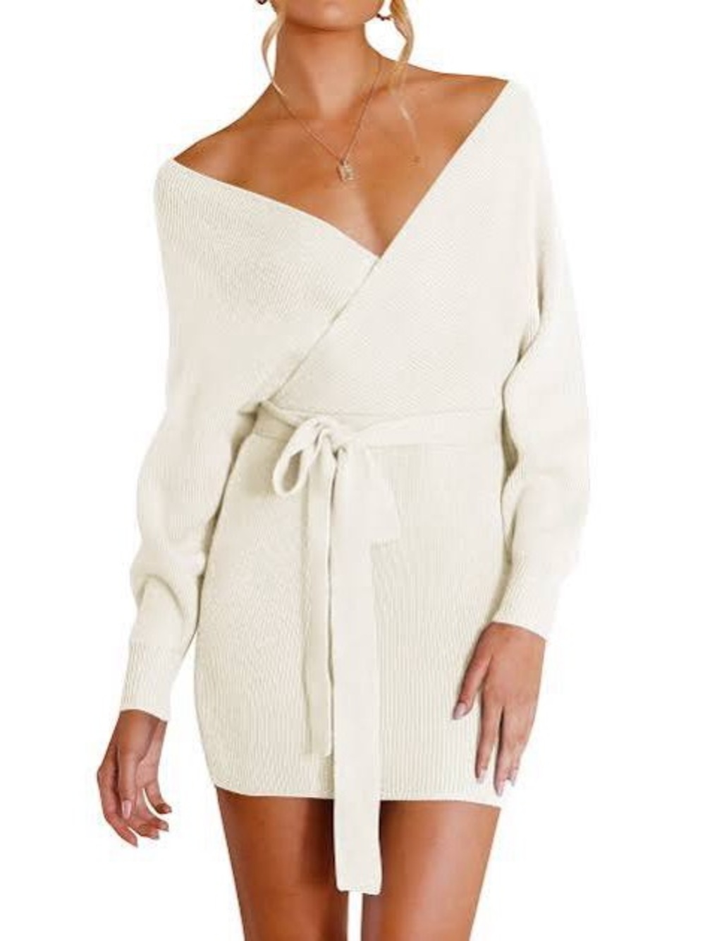 ZESICA Women's Long Batwing Sleeve Wrap V Neck Sweater Dress